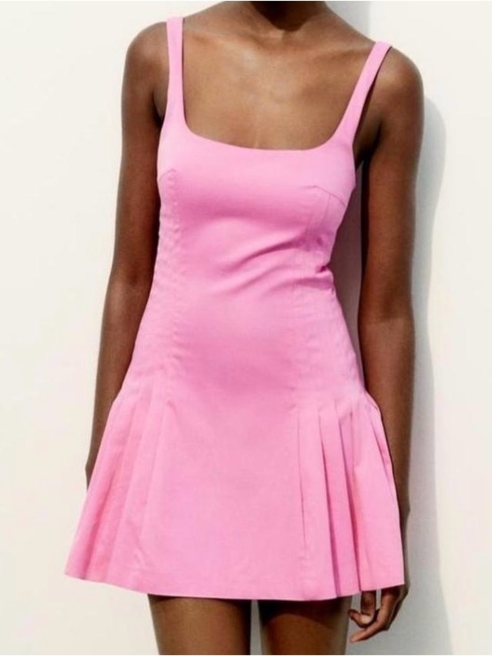 Zara Pink Sleeveless Square-Neck Mini Dress